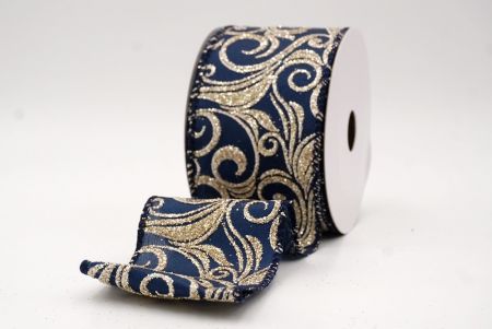 Navy Blue_Glitter Filigree Swirl Wired Ribbon_KF9709GC-4-4