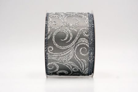 Gray_Glitter Filigree Swirl Wired Ribbon_KF9709GC-50-123
