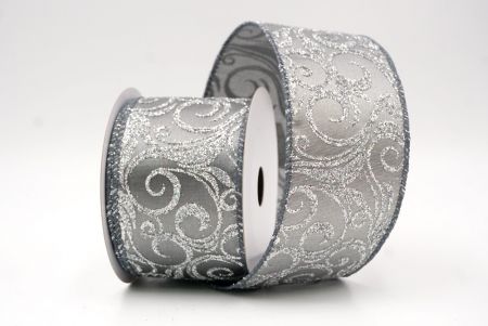 Gray_Glitter Filigree Swirl Wired Ribbon_KF9709GC-50-123