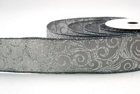 Gray_Glitter Filigree Swirl Wired Ribbon_KF9709GC-50-123