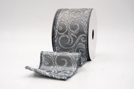 Gray_Glitter Filigree Swirl Wired Ribbon_KF9709GC-50-123