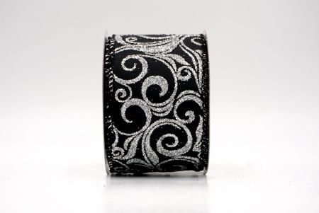 Black/Silver_Glitter Filigree Swirl Wired Ribbon_KF9709GC-53-53