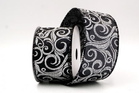 Black/Silver_Glitter Filigree Swirl Wired Ribbon_KF9709GC-53-53