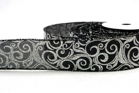 Black/Silver_Glitter Filigree Swirl Wired Ribbon_KF9709GC-53-53
