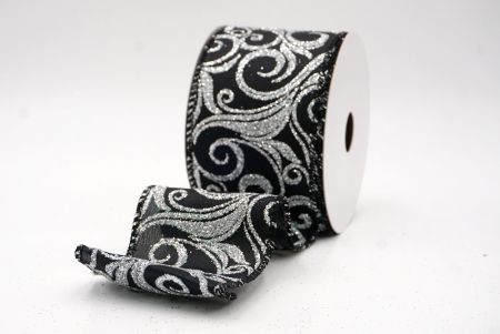 Black/Silver_Glitter Filigree Swirl Wired Ribbon_KF9709GC-53-53