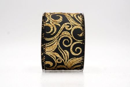 Black/Gold_Glitter Filigree Swirl Wired Ribbon_KF9709GC-53G-53