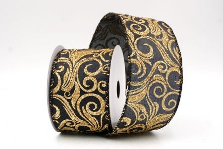 Black/Gold_Glitter Filigree Swirl Wired Ribbon_KF9709GC-53G-53