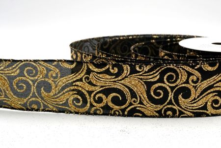 Black/Gold_Glitter Filigree Swirl Wired Ribbon_KF9709GC-53G-53
