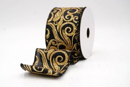 Black/Gold_Glitter Filigree Swirl Wired Ribbon_KF9709GC-53G-53