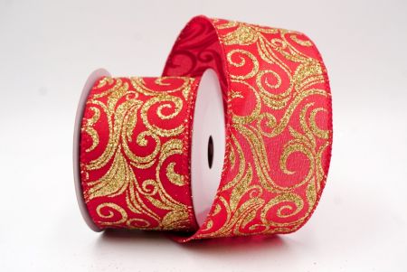 Red_Glitter Filigree Swirl Wired Ribbon_KF9709GC-7-7