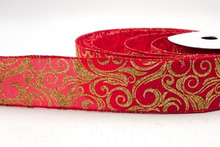 Red_Glitter Filigree Swirl Wired Ribbon_KF9709GC-7-7