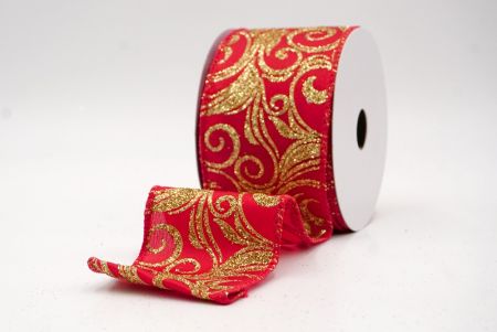 Red_Glitter Filigree Swirl Wired Ribbon_KF9709GC-7-7