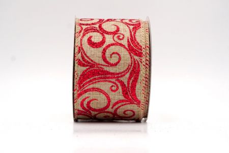 Khaki/Red_Glitter Filigree Swirl Wired Ribbon_KF9710GC-13-183