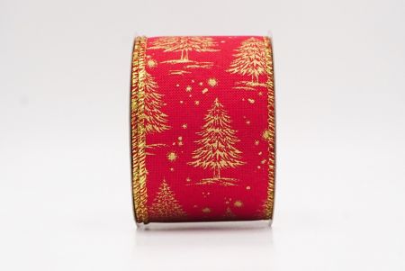 लाल - गोल्ड नॉर्डिक क्रिसमस ट्री और स्नोफ्लेक वायर्ड रिबन_KF9711G-7