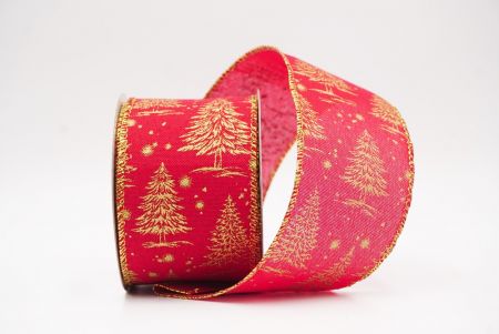 लाल - गोल्ड नॉर्डिक क्रिसमस ट्री और स्नोफ्लेक वायर्ड रिबन_KF9711G-7