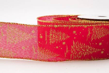 लाल - गोल्ड नॉर्डिक क्रिसमस ट्री और स्नोफ्लेक वायर्ड रिबन_KF9711G-7
