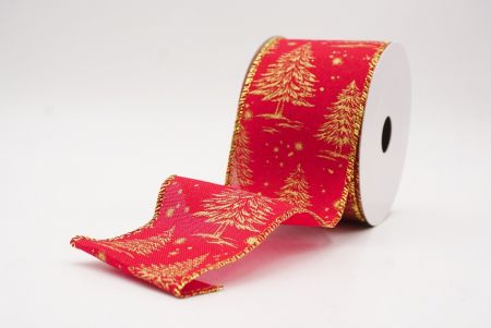 लाल - गोल्ड नॉर्डिक क्रिसमस ट्री और स्नोफ्लेक वायर्ड रिबन_KF9711G-7