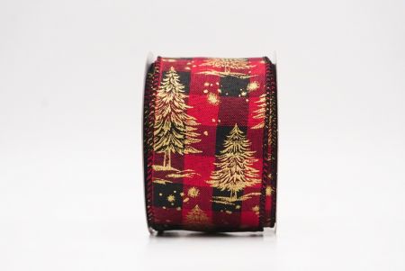 लाल - प्लेड नॉर्डिक क्रिसमस ट्री और स्नोफ्लेक वायर्ड रिबन_KF9712GC-7-53