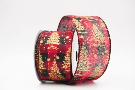 लाल - प्लेड नॉर्डिक क्रिसमस ट्री और स्नोफ्लेक वायर्ड रिबन_KF9712GC-7-53