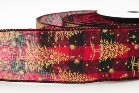 लाल - प्लेड नॉर्डिक क्रिसमस ट्री और स्नोफ्लेक वायर्ड रिबन_KF9712GC-7-53