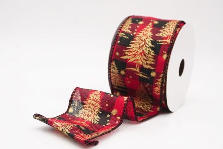 लाल - प्लेड नॉर्डिक क्रिसमस ट्री और स्नोफ्लेक वायर्ड रिबन_KF9712GC-7-53