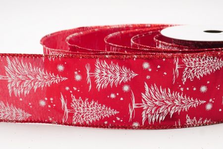 लाल नॉर्डिक क्रिसमस ट्री और स्नोफ्लेक वायर्ड रिबन_KF9714GR-7
