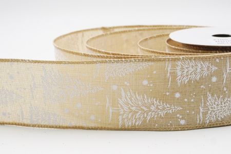 बेज नॉर्डिक क्रिसमस ट्री और स्नोफ्लेक वायर रिबन_KF9717GC-13-183