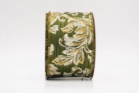 Matcha Green Elegant Baroque Floral Metallic Wired Ribbon_KF9719GC-3-185