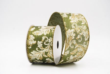 Matcha Green Elegant Baroque Floral Metallic Wired Ribbon_KF9719GC-3-185