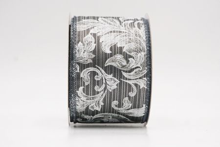 Gray Elegant Baroque Floral Metallic Wired Ribbon_KF9719GC-50-123
