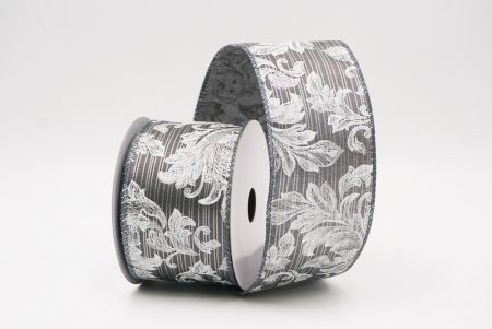 Gray Elegant Baroque Floral Metallic Wired Ribbon_KF9719GC-50-123