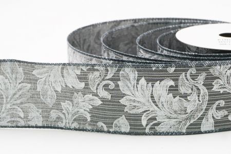 Gray Elegant Baroque Floral Metallic Wired Ribbon_KF9719GC-50-123