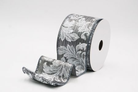 Gray Elegant Baroque Floral Metallic Wired Ribbon_KF9719GC-50-123