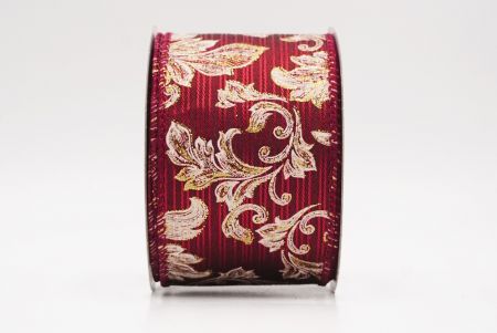 Burgundy Elegant Baroque Floral Metallic Wired Ribbon_KF9719GC-8-8