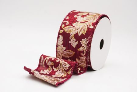 Burgundy Elegant Baroque Floral Metallic Wired Ribbon_KF9719GC-8-8
