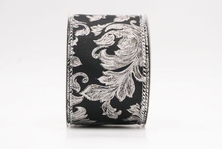 Black - Silver Elegant Baroque Floral Metallic Wired Ribbon_KF9720G-53