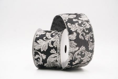 Black - Silver Elegant Baroque Floral Metallic Wired Ribbon_KF9720G-53