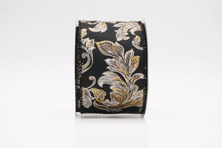 Black - Gold Elegant Baroque Floral Metallic Wired Ribbon_KF9720GC-53G-53