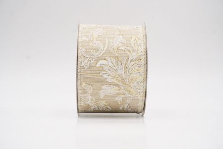 Cream Elegant Baroque Floral Metallic Wired Ribbon_KF9721GC-2-2