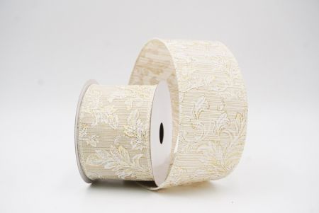 Cream Elegant Baroque Floral Metallic Wired Ribbon_KF9721GC-2-2