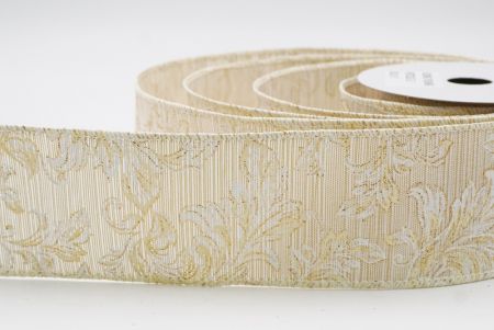 Cream Elegant Baroque Floral Metallic Wired Ribbon_KF9721GC-2-2