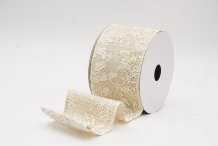 Cream Elegant Baroque Floral Metallic Wired Ribbon_KF9721GC-2-2