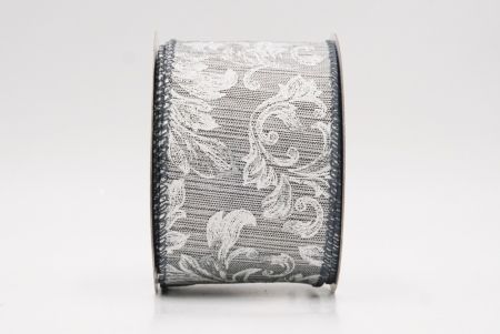 Gray - White Elegant Baroque Floral Metallic Wired Ribbon_KF9721GC-50-123