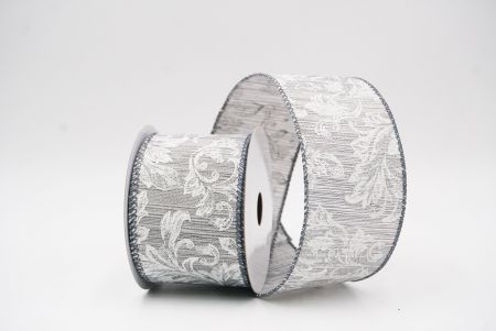 Gray - White Elegant Baroque Floral Metallic Wired Ribbon_KF9721GC-50-123