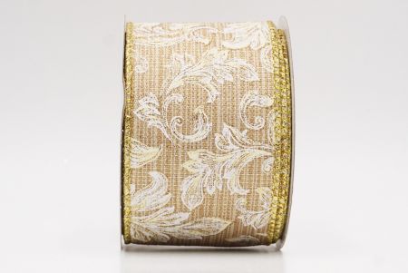 Light Brown Elegant Baroque Floral Metallic Wired Ribbon_KF9722G-13
