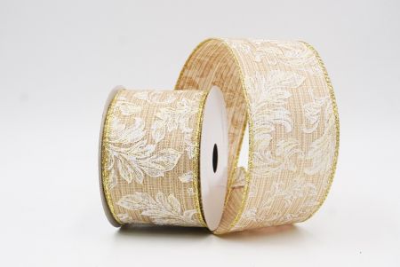 Light Brown Elegant Baroque Floral Metallic Wired Ribbon_KF9722G-13
