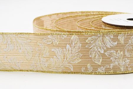 Light Brown Elegant Baroque Floral Metallic Wired Ribbon_KF9722G-13