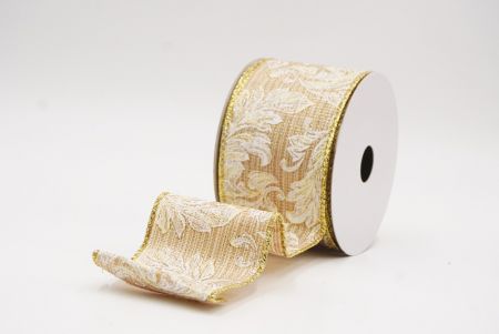 Light Brown Elegant Baroque Floral Metallic Wired Ribbon_KF9722G-13