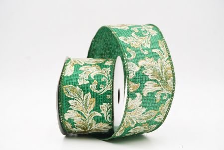 Green Elegant Baroque Floral Metallic Wired Ribbon_KF9722GC-3-127