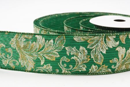 Green Elegant Baroque Floral Metallic Wired Ribbon_KF9722GC-3-127